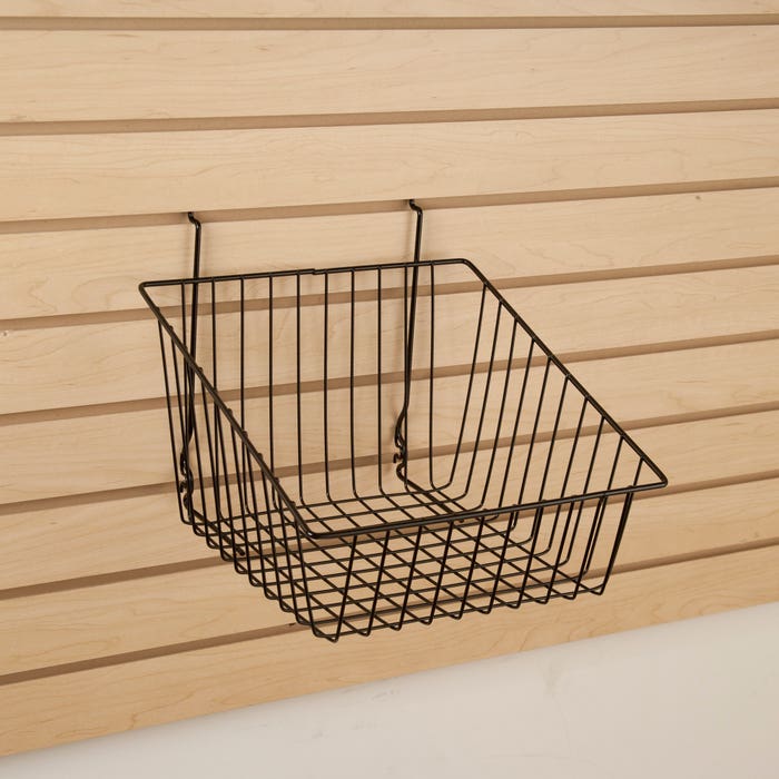 Sloped Front Slatwall Wire Basket (12" wide x 12" deep x 8" tall) - Pack of 6